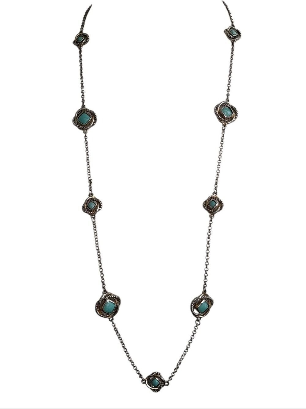 Faux Turquoise Floral Long Station Necklace